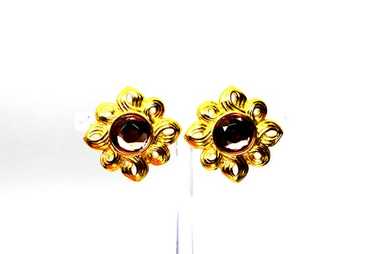 Kenneth Jay Lane KJL Stud Earrings Gold Purple Rh… - image 1