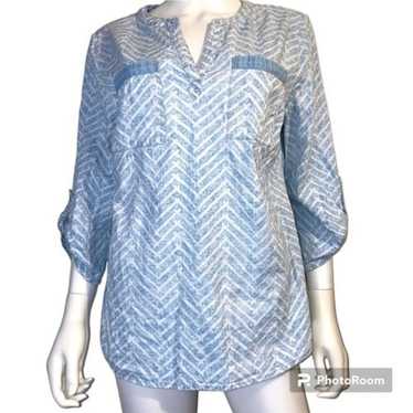 Chico's Blue White Chevron Mixed Chambray Popover 