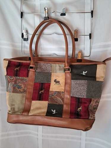 LL Bean Patchwork Plaid Large Tote Bag w/ Leather Handles | eBay