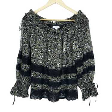 R/R Studio Womens Top XS Black Green Off Shoulder 