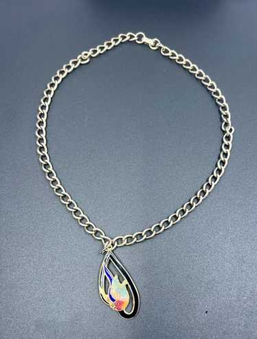 Vintage 1970's Gold Tone Gold Purple Blue Orange Cloisonne
