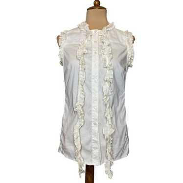 Tory Burch Womens Ruffle Trim Sleeveless Button-Do