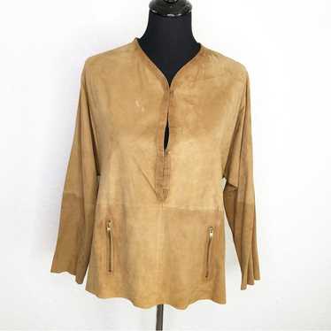 Maje Caramel Tan Brown Goat Suede Hook Front Popov