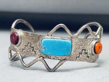 Rare Santo Domingo Vintage Native American Kewa Turquoise Sterling Silver Bracelet Rare Santo Domingo Vintage Native American Kewa Turquoise Sterling Silver Bracelet