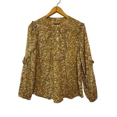 J. Crew Golden Yellow Floral Print Popover Fall Bl
