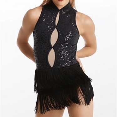 WEISSMAN Balera Dance black sequin Costume KEYHOL… - image 1