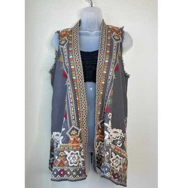 John Mark Open Front Linen Embroidered Bohemian Ve