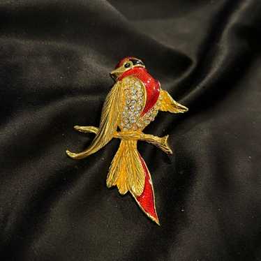 新品タグ付！CARVENカルヴェン☆ヴィンテージブローチ/鳥ゴールド赤緑 Carven カルヴェン パリ ヴィンテージ ブローチ バード 新品未