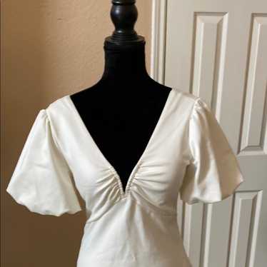 Guess Cream Puff Sleeve Ruched Blouse
