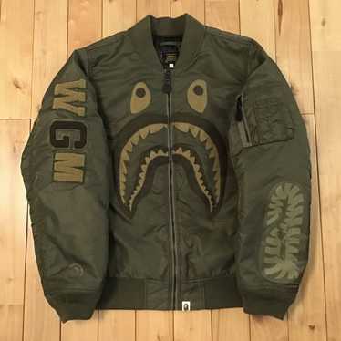 ジャケット・アウター A Bathing Ape Shark MA-1 Jacket Olive A BATHING APE SHARK MA-1 JACKET – happyjagabee store