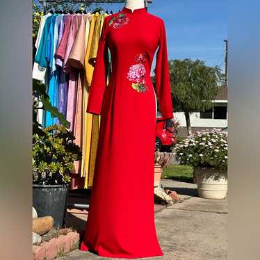 Áo dài lụa màu xanh| Pre made ao dai Viet Nam| Vietnamese