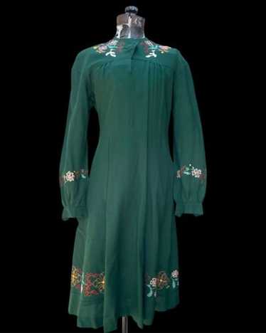Vintage 1940s Dress Chain Stitched Wool Folk 40s … - image 1
