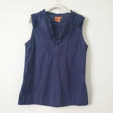 Tory Burch Navy Blue 100% Cotton Ruffle Trim Neckl