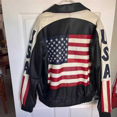 ジャケット・アウター 90s A-2 American Flag USALeather Blouson Stunning Vintage Statement USA Flag Leather Jacket 90s