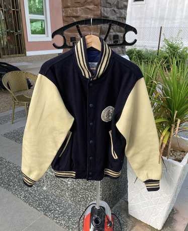 J.Press Blue Leather Wool Varsity Jacket Men Size M