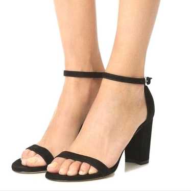 Stuart Weitzman Nearlynude Black Suede Leather Str