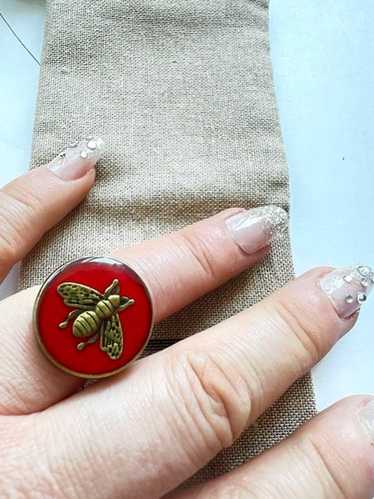 GUCCI BEE RING 16号 GUCCI Metal Crystal Pearl Bee Ring 54 7 Aged Gold 1692842