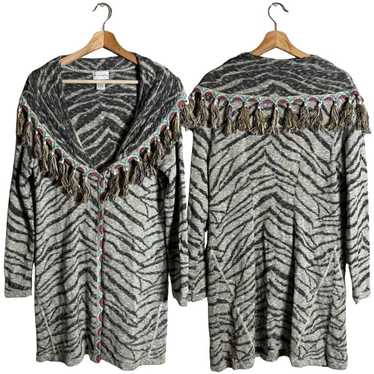 Soft Surroundings Zebra Print Fringe Knit Cardigan