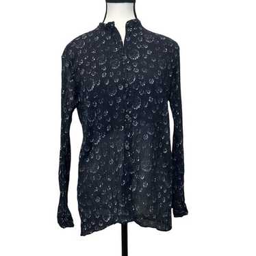Tibi New York Sheer Navy Button-Up Top with Dotte… - image 1
