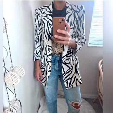 Zara | Zebra Print Open Front Padded Shoulder Bla… - image 1