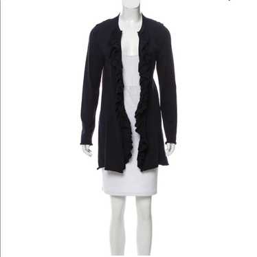 Tory Burch Wool Knit Ruffled Trim Long Cardigan