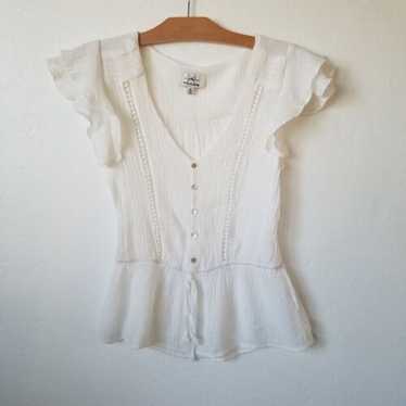 Twine & String Womens M Y2K Top Flutter Sleeve Pe… - image 1