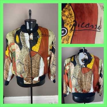 ジャケット・アウター ~00's Picasso design blouson Vintage Picasso Jacket Satin Abstract Art Bomber Windbreaker