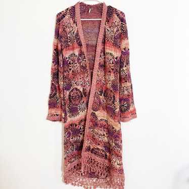 Bohemian Sunburst Sunset Knit Open Front Kimono Ca