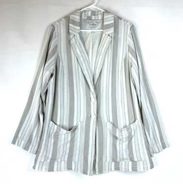 Torrid Womens Plus Sz 1 Tan Cream Striped Linen Bl