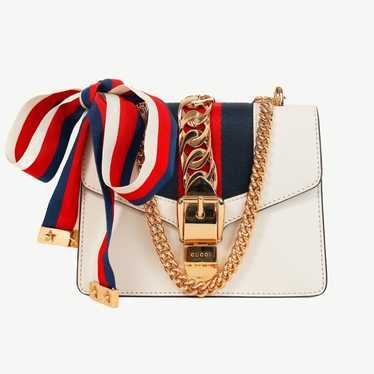 Gucci Sylvie Mini Chain White Leather Stripe-Web B