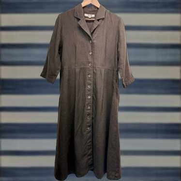 flax FLAX Women's Brown Linen Shirt Dress Small Bo