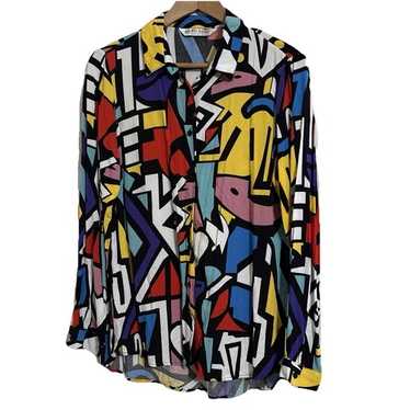 Big Dart Abstract Colorful Button Up 80’s 90’s Fe… - image 1