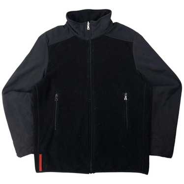 Prada Sport Black Wool Zip Sweater Grey Elbow Patches
