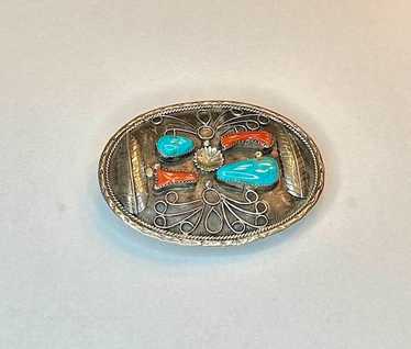 Swirling Forest Vintage Native American Navajo Turquoise Coral Sterling Silver Bracelet Swirling Forest Vintage Native American Navajo Turquoise Coral Sterling Silver Bracelet