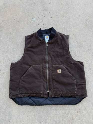 ★Carhartt Work Canvas Quilted Vest LTall Vintage Carhartt Men's Quilted Lined Canvas Workwear Vest XL