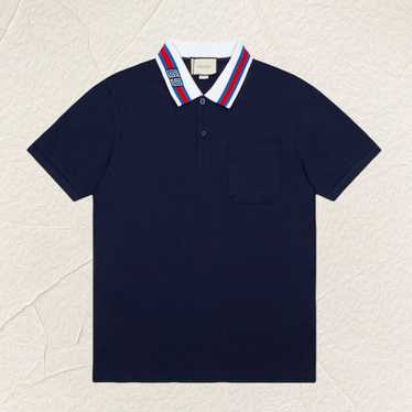 Gucci ネイビー GGロゴ ポロシャツ XL Cotton polo shirt with GG embroidery in dark blue | GUCCI® US