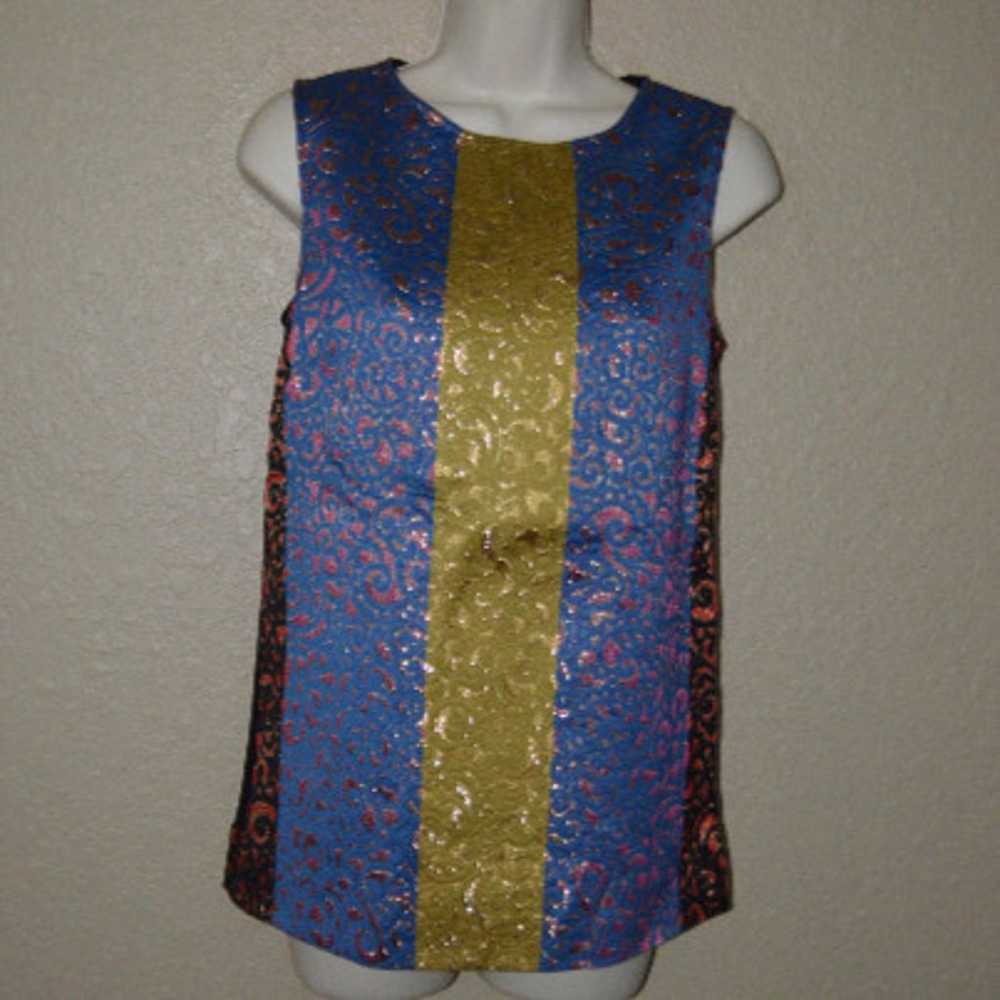 $650 Sz 4 Derek Lam Multicolor Metallic Detail Sleeveless Top Blouse