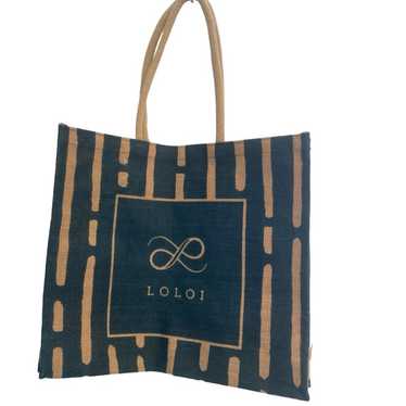Loloi Jute / Burlap Blue Green Tote