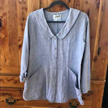 トップス FLAX by Jaenne Engelhart linen shirt Vintage FLAX by Jeanne Engelhart Shirt Size Petite Striped