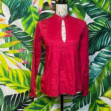 Theory XS Raspberry Red Pleated Keyhole Button Ne… - image 1