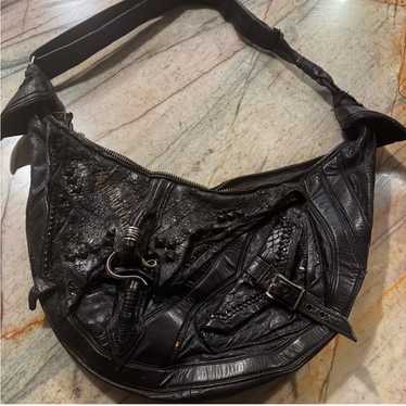 Kmrii Black Studded Leather Shoulder Duffel Bag-LZR-7389