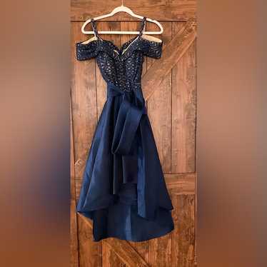 R&M Richards Blue Off-The-Shoulder Maxi