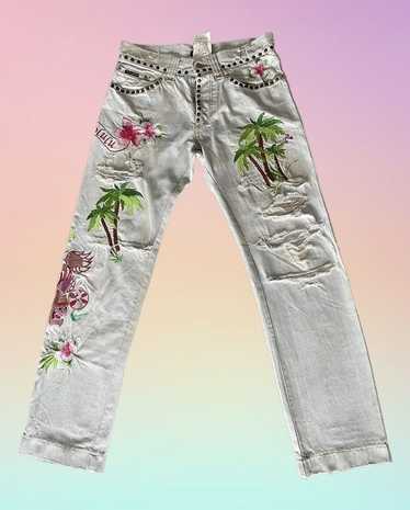 希少　Dolce & Gabbana 05ss ハワイ　刺繍　スタッズデニム 希少】 ドルチェ&ガッバーナ デニム ジーンズ スタッヅ 花柄