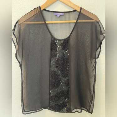 Vivienne Tam ブラック Vネックカットソー ビンテージ Vivienne Tam Vtg Shirt Blouse Black Floral Embroidered