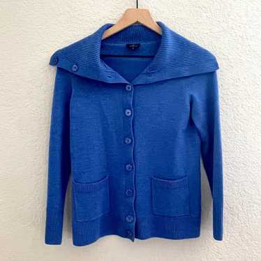 Talbots Blue Button Front Merino Wool Sweater Peti