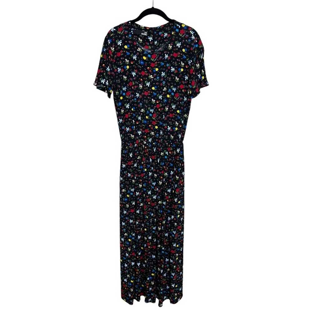 Love Moschino Black Cherry Red Floral Short Sleeve Maxi