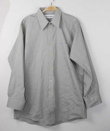 Albert Nipon Long Sleeve Gray Green Button Up Dres