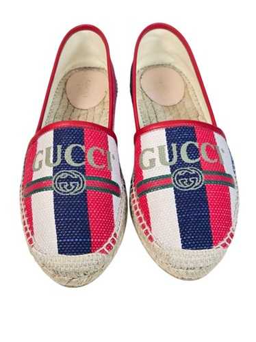 Gucci Sylvie Logo Espadrilles Red Blue Canvas Leat