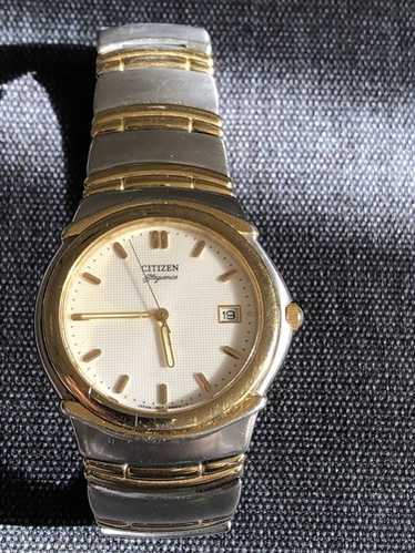 美品！稼働中❗️CITIZEN QUARTZ RING WATCH Q&Q Men Round Gold Analog Watch Japan Citizen Quartz Leather