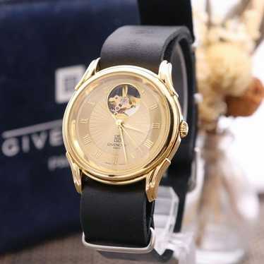 GIVENCHY ゴールド x ブラック 2Pダイヤ クォーツ 腕時計 GIVENCHY ジバンシー 750 18金ホワイトゴールド 金無垢 12PD
